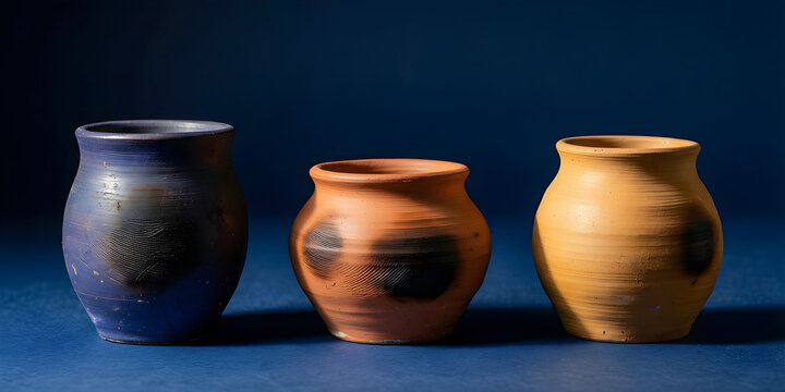 Three hand-burnished clay forms showing subtle finger pressure