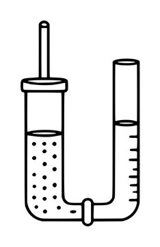 Scientific osmometer vector icon illustration depicting a U-shaped glass tube experiment with a semi-permeable membrane, liquid levels, and solute particles for biology and chemistry education.