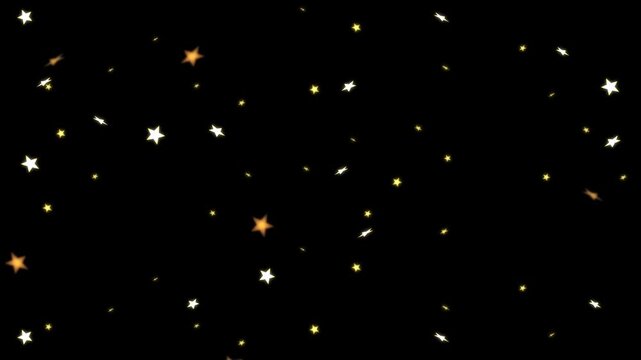 Glowing stars on black background. 2d animation