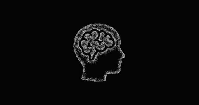 Sketch brain head icon animation - smooth progressive reveal