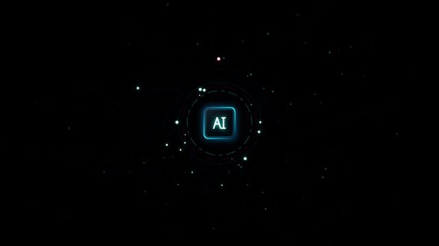 Futuristic AI Artificial Intelligence Technology Logo with Glowing Digital Particles and Cyber Interface Animation