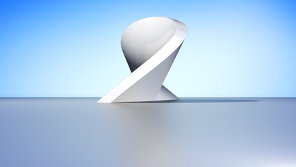 Minimal abstract 3D twisted white ribbon sculpture with smooth curved surfaces and modern geometric form. Clean futuristic design on a soft blue background. © Motion Graphics Lab