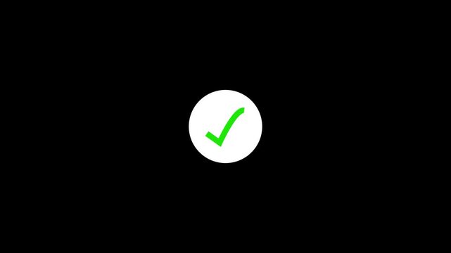 Check mark icon animation.Tick confirm correct accept select check box circle sign symbol.