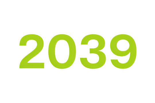Bright lime green numerical digits representing the year 2039 in a clean sans serif typography style isolated on a transparent background