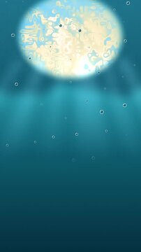 Moonlit underwater scene with bubbles and light rays. 2d animation
