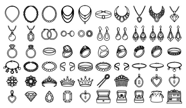 Complete Women&rsquo;s Jewelry Coloring Book Vector Collection