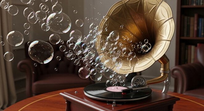 Vintage gramophone with bubbles