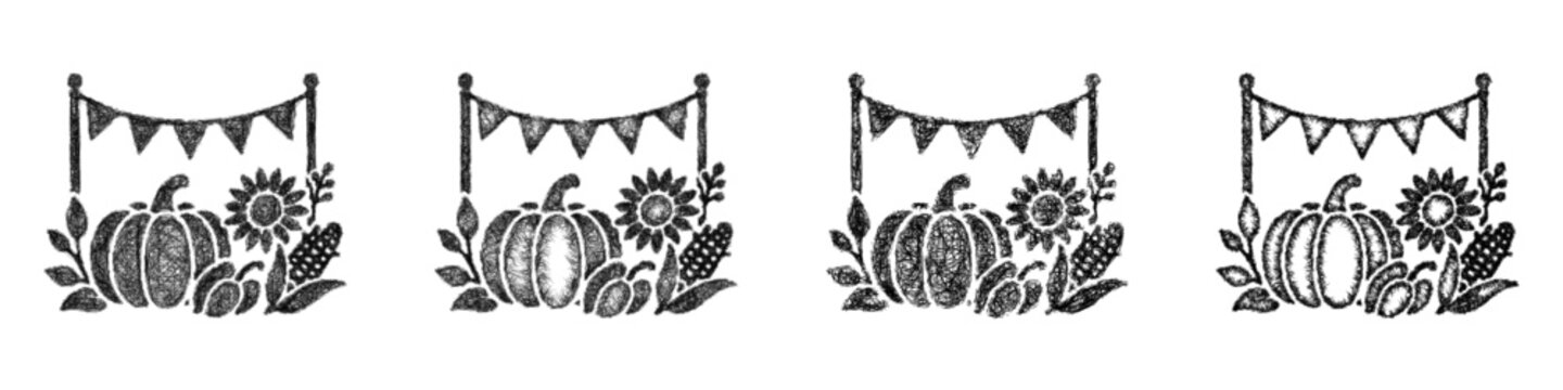 Monochrome sketch harvest festival icon design set