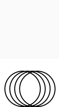 Abstract geometric composition of overlapping black circular rings forming a modern slinky shape on white