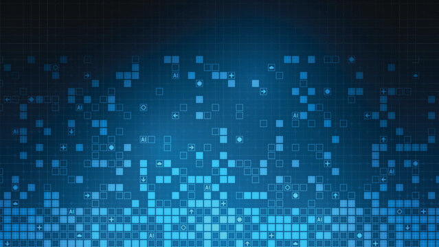 A digital system processing data according to instructions on a dark blue background.