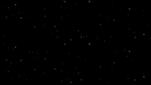 Falling snow on black background. 2d animation