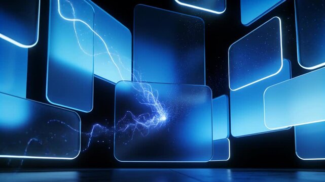 Sending from right energy arc heading toward central lit panel in virtual set, charging rims
