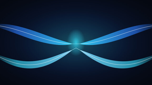 Abstract Blue Wave Symmetry: A captivating abstract design featuring symmetrical blue waves, creating a sense of balance and flow against a dark, gradient background.