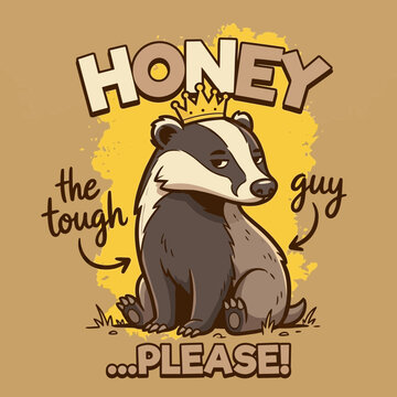 Tough Guy Honey Badger Cartoon Character Illustration with Humorous Text.