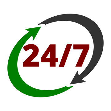 24 hours 7 days a week icon isolated on transparent background