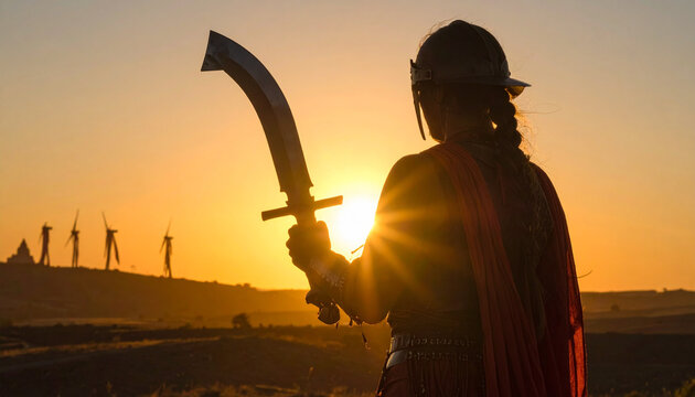 Warrior silhouetted sunset