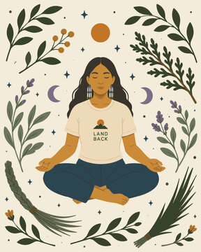 Indigenous Wellness Woman with Sacred Medicines and Native Plants