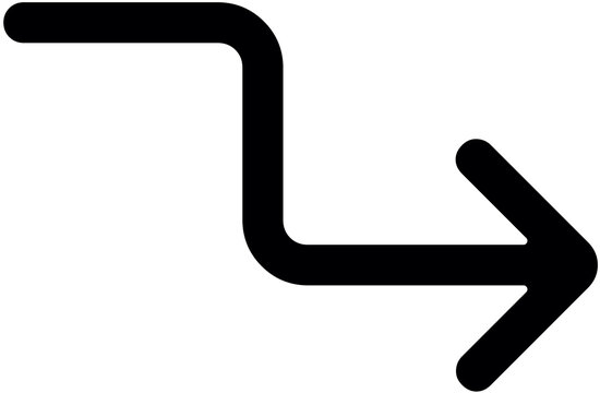 Minimalist Curved Right Arrow with Step-Down Tail, Zigzag Navigation Flow, Transparent PNG