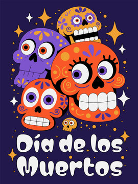 Dia de Los Muertos. Mexican Day of the Dead . Colorful Sugar Skulls Vector Illustration