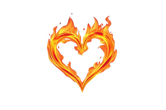 Heart outline formed from bright orange flames