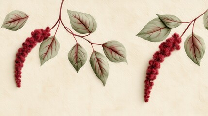 Naklejka premium Acalypha Hispida Botanical Illustration with Red Flower Spikes