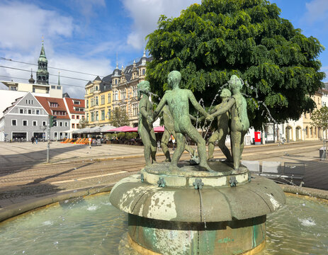fountain in the center of the city zwickau in saxony east gernany