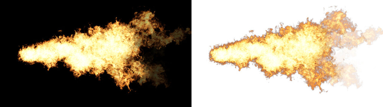 blaze flame fire stream jet burst eruption sparks flamethrower glow isolated transparent overlay compositing fx burning heat weapon