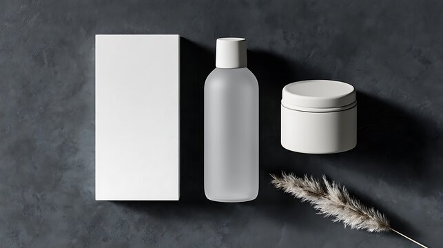 cosmetic products and packaging on dark background