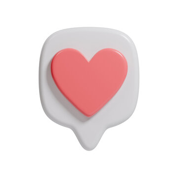 3D Render Heart on a Clean White Bubble Chat. Love Icon