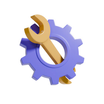3D Render Gear and Wrench for Business Technology and Engineering Illustration