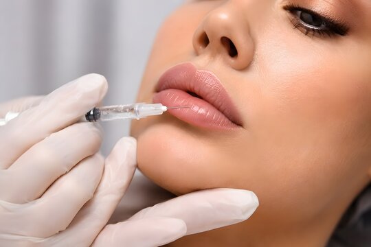 Lip Augmentation Syringe Injection Cosmetic Procedure Close Up