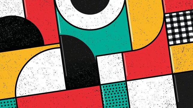 Abstract Geometric Composition With Bold Primary Colors And Textured Noise Grain Surface Background