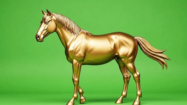 Animation gold horse on a bright green background.