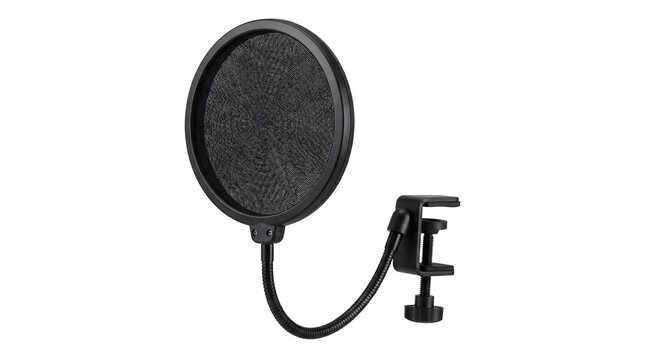 professional studio microphone pop filter with adjustable clamp and flexible gooseneck for podcast recording voiceover broadcasting streaming and audio production
