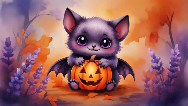 halloween cat with pumpkin