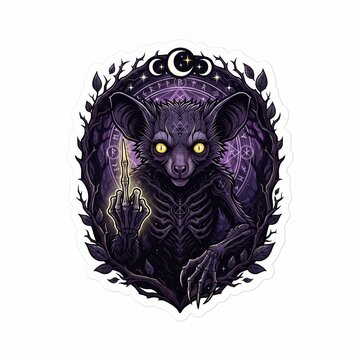 Creepy Aye Aye Lemur Skeletal Finger Vector Sticker Logo
