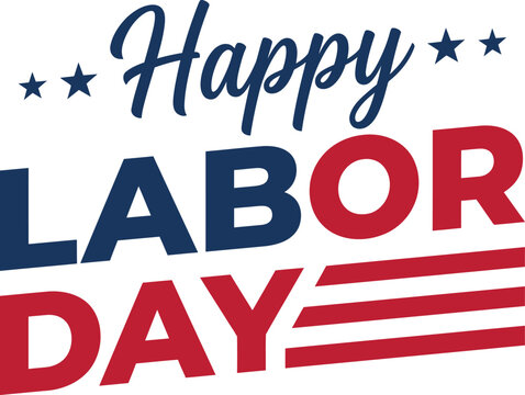 Happy Labor Day vector graphic illustration featuring bold patriotic red and blue typography with stars for festive national holiday celebrations