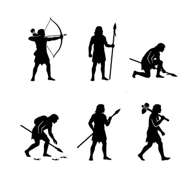 70 Prehistoric Man Silhouette Set: Hunter, Warrior, and Tool User Poses, Ancient Human Vector Icons for History and Anthropology Themes 100