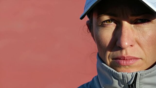 Rowing coach s portrait in a grey zip-up windbreaker collar eyes