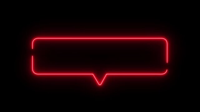 Neon red speech bubble outline with glowing rounded dialogue frame, empty messaging panel for digital communication and futuristic interface design 4K black background visuals