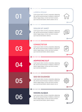 Vertical infographic template with six numbered steps arranged in a single column