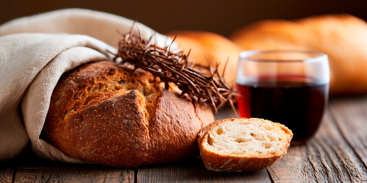 Maundy thursday symbols bread wine and crown of thorns