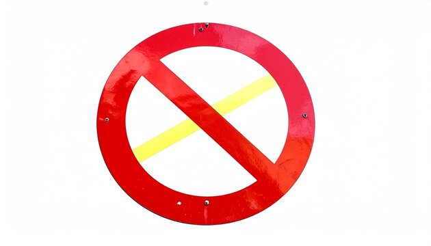 A bright red circular warning sign with a diagonal bar on a white background signifying prohibition or restricted access for public information.