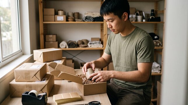 Solo Entrepreneur Packing Online Orders
