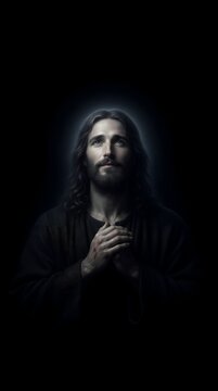 Man with long hair in prayer pose