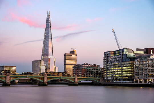 Evening twilight clip of London skyline with Shard