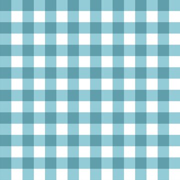 Seamless gingham check pattern in calming teal blue and white. Classic vichy plaid grid, repeating geometric square design. Cool turquoise checkered background perfect for fabric, textile, tablecloth.