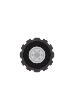 Hand-traced vector icon illustration of a forklift machine wheel featuring rugged black tire tread with light gray hubcap rim and detailed bolt pattern design for industrial equipment graphics