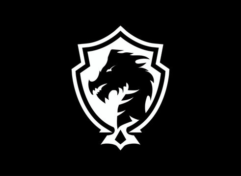 Fantasy wolf shield emblem with a bold heraldic crest and stylized wolf silhouette, ideal for gaming, esports, RPG, clan, guild, mascot, and fantasy branding.