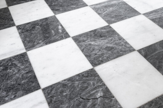 checkered marble floor tile pattern background. Perspective view
